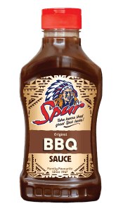 Spur BBQ Sauce in a Spur branded sauce bottle.